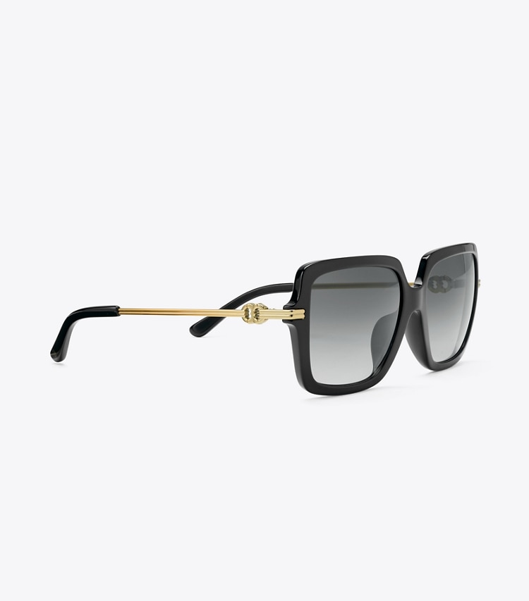 Tory Burch designer lunettes Lunettes de soleil carrées Gemini Link dans BLACK / GREY GRADIENT détails
