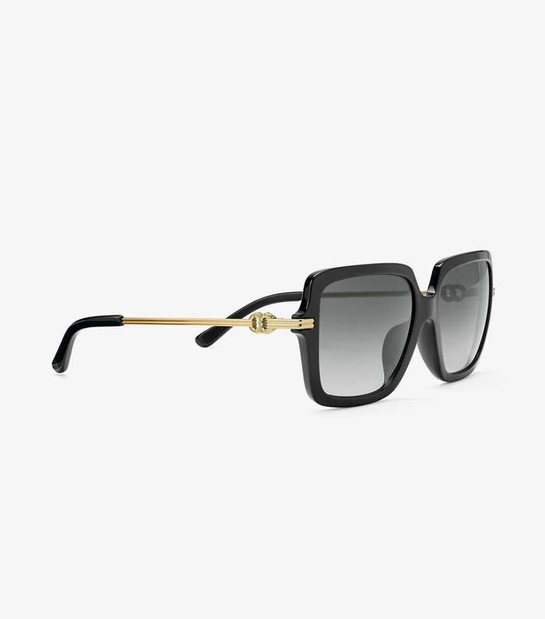 Tory Burch designer lunettes Lunettes de soleil carrées Gemini Link dans BLACK / GREY GRADIENT détails