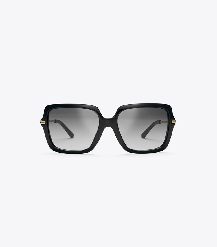 Tory Burch designer lunettes Lunettes de soleil carrées Gemini Link dans BLACK / GREY GRADIENT de face