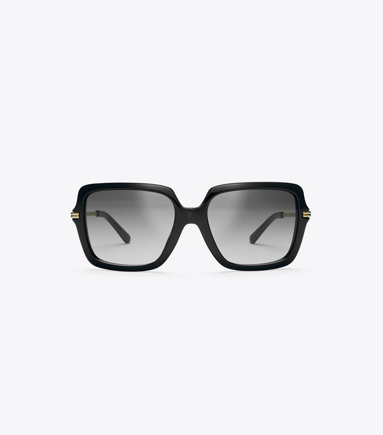 Tory Burch designer lunettes Lunettes de soleil carrées Gemini Link dans BLACK / GREY GRADIENT de face