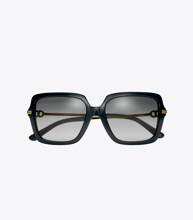 Tory Burch designer lunettes Lunettes de soleil carrées Gemini Link dans BLACK / GREY GRADIENT vue du dessus