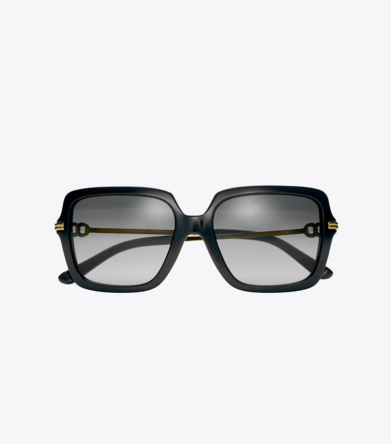Tory Burch designer lunettes Lunettes de soleil carrées Gemini Link dans BLACK / GREY GRADIENT vue du dessus