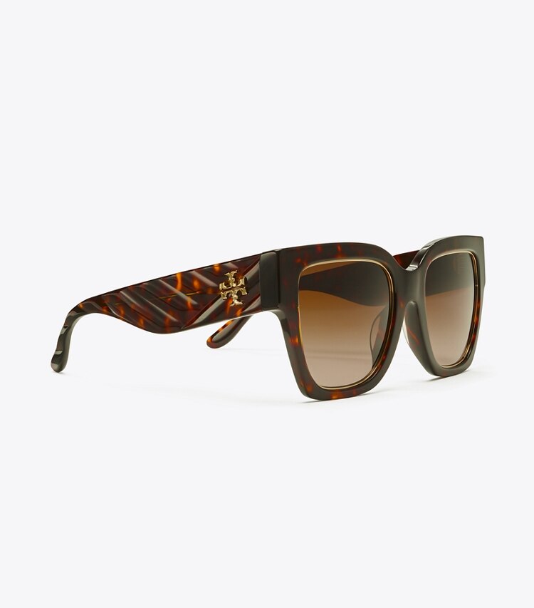 Tory Burch designer lunettes Lunettes de soleil carrées Kira dans DARK TORTOISE/BROWN GRADIENT détails