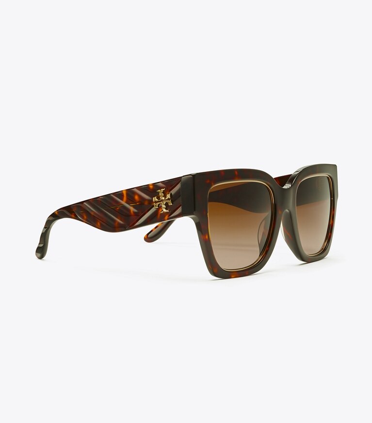 Tory Burch designer lunettes Lunettes de soleil carrées Kira dans DARK TORTOISE/BROWN GRADIENT détails