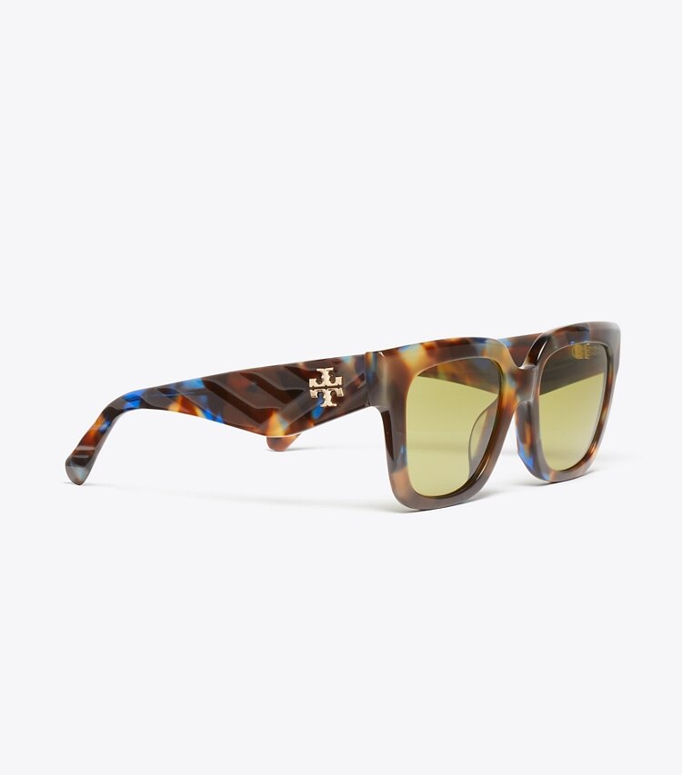 Tory Burch designer lunettes Lunettes de soleil carrées Kira dans BLUE/GREEN/BROWN TORTOISE détails