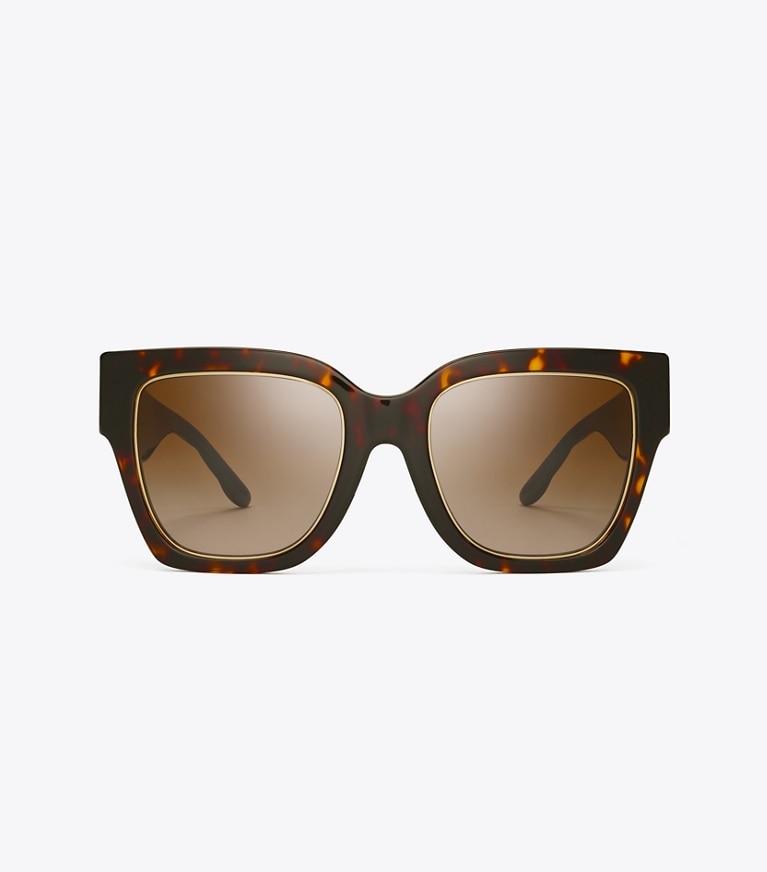 Tory Burch designer lunettes Lunettes de soleil carrées Kira dans DARK TORTOISE/BROWN GRADIENT de face