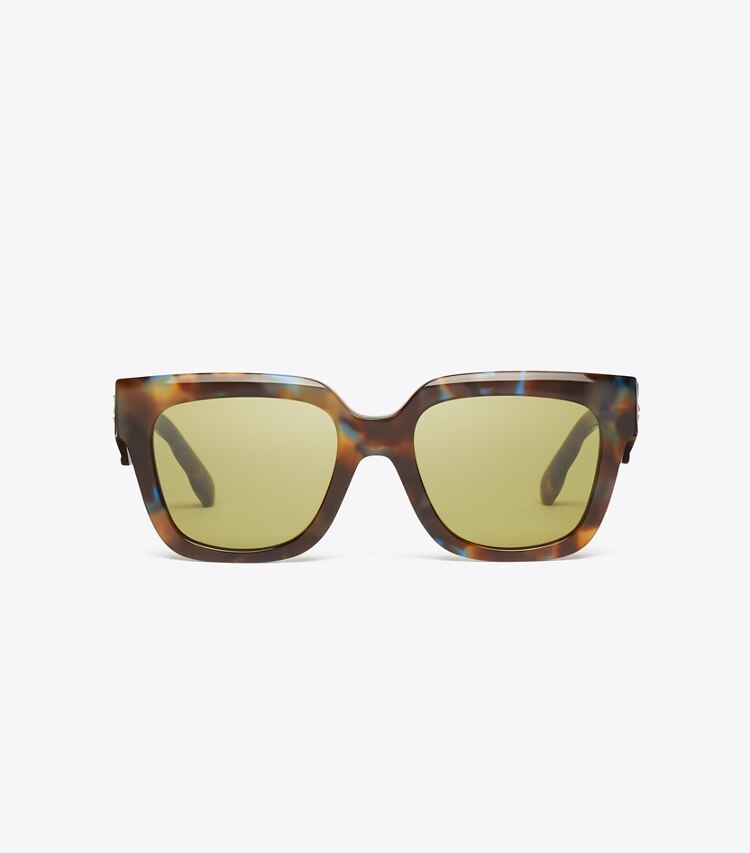 Tory Burch designer lunettes Lunettes de soleil carrées Kira dans BLUE/GREEN/BROWN TORTOISE de face