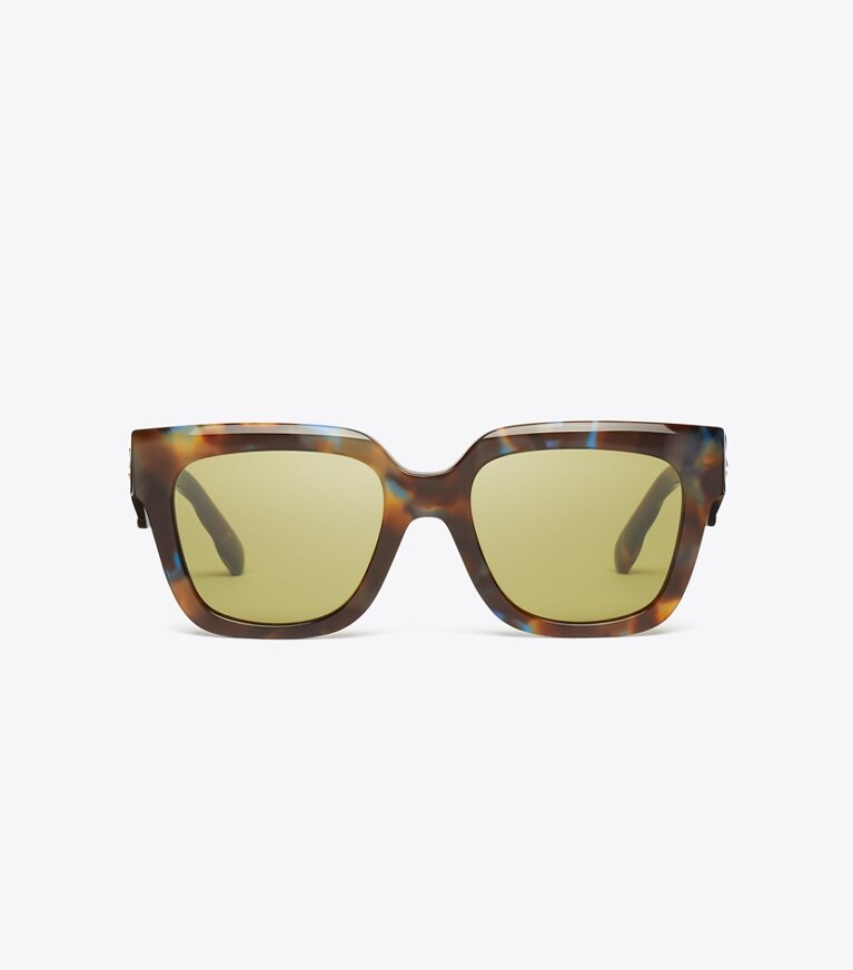 Tory Burch designer lunettes Lunettes de soleil carrées Kira dans BLUE/GREEN/BROWN TORTOISE de face