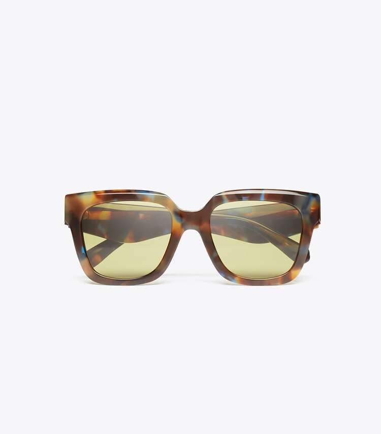 Tory Burch designer lunettes Lunettes de soleil carrées Kira dans BLUE/GREEN/BROWN TORTOISE vue du dessus