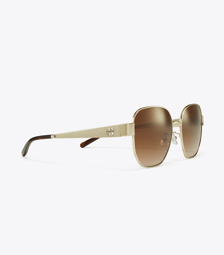 Tory Burch designer lunettes Lunettes de soleil carrées Miller en métal in SHINY LIGHT GOLD/BROWN GRADIENT informations