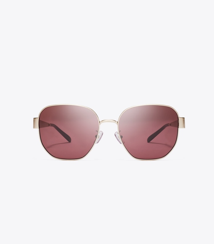 Tory Burch designer lunettes Lunettes de soleil carrées Miller en métal in BRUSHED LIGHT GOLD/WINE front