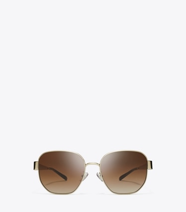 Tory Burch designer lunettes Lunettes de soleil carrées Miller en métal in SHINY LIGHT GOLD/BROWN GRADIENT front