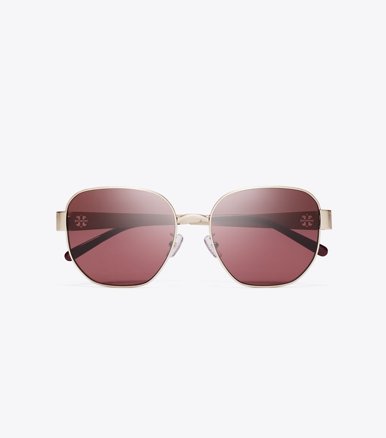 Tory Burch designer lunettes Lunettes de soleil carrées Miller en métal in BRUSHED LIGHT GOLD/WINE front
