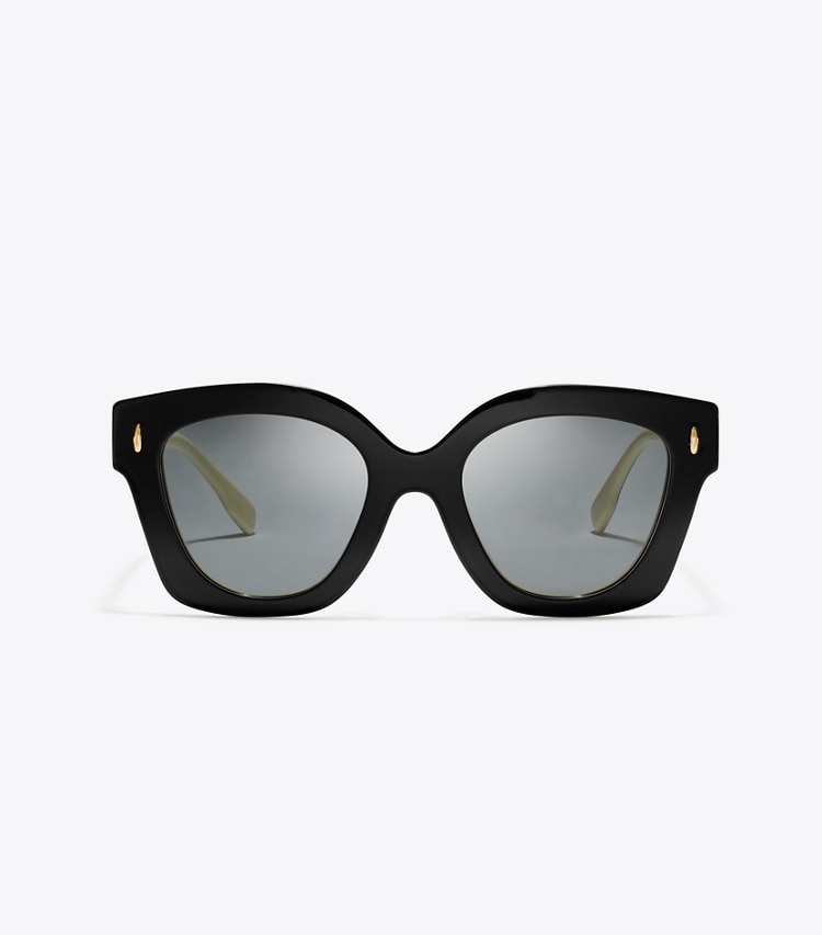 Tory Burch designer lunettes Lunettes de soleil carrées Miller Pushed in BLACK/IVORY/DARK GREY front