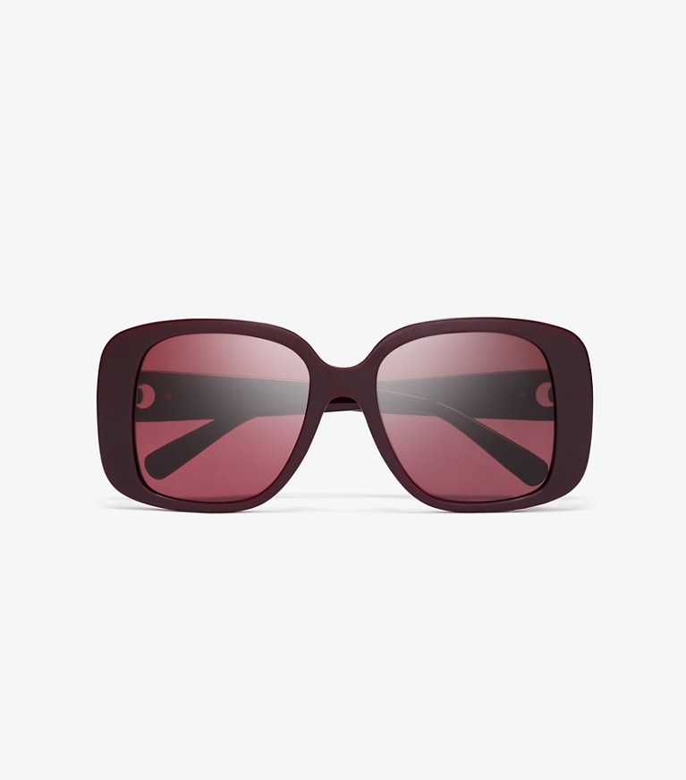 Tory Burch designer lunettes Lunettes de soleil carrées oversize effet piercing in BURGUNDY/WINE front