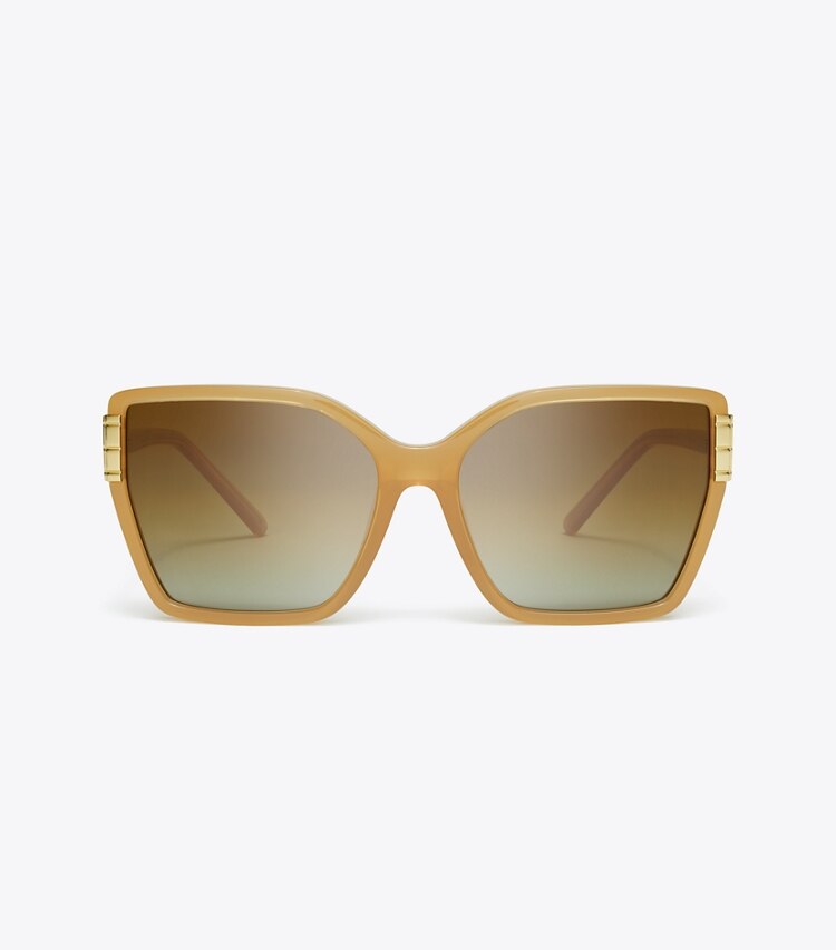 Tory Burch designer lunettes Lunettes de soleil carrées oversize Eleanor in MILKY BROWN/BROWN POLAR front