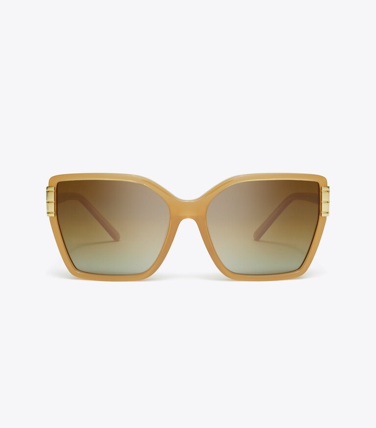 Tory Burch designer lunettes Lunettes de soleil carrées oversize Eleanor in MILKY BROWN/BROWN POLAR front