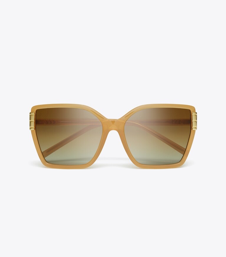 Tory Burch designer lunettes Lunettes de soleil carrées oversize Eleanor in MILKY BROWN/BROWN POLAR front