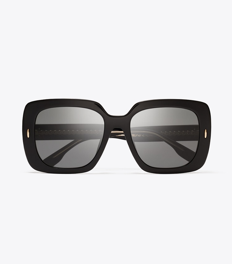 Tory Burch designer lunettes Lunettes de soleil carrées oversize Miller in BLACK/DARK GREY dessus