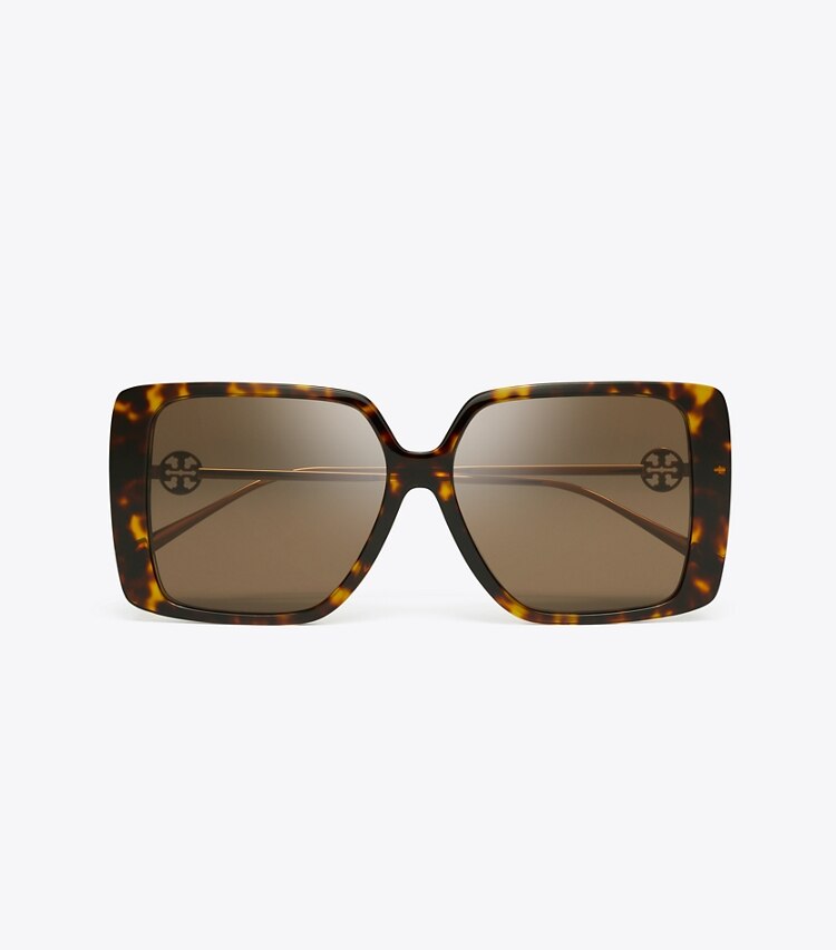 Tory Burch designer lunettes Lunettes de soleil carrées oversize Miller in DARK TORTOISE/DARK BROWN dessus