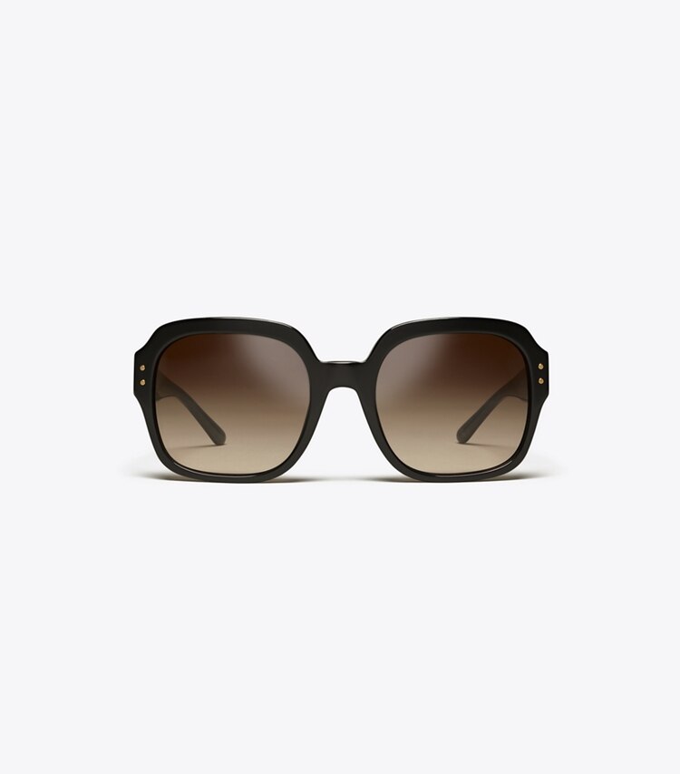 Tory Burch designer lunettes Lunettes de soleil carrées surdimensionnées à logo dans Black de face