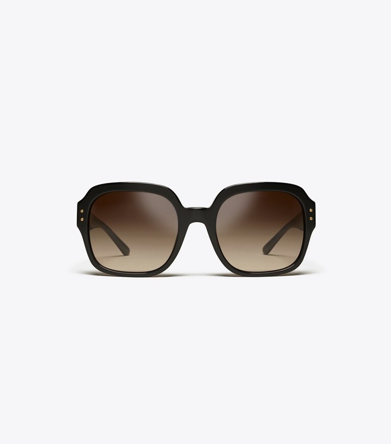 Tory Burch designer lunettes Lunettes de soleil carrées surdimensionnées à logo dans Black de face