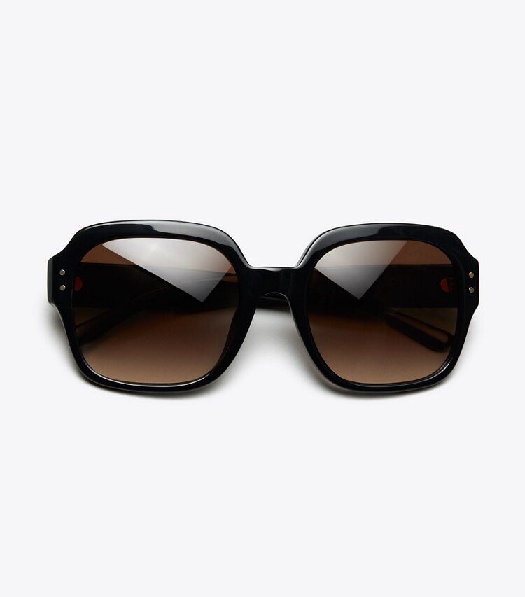 Tory Burch designer lunettes Lunettes de soleil carrées surdimensionnées à logo dans Black vue du dessus