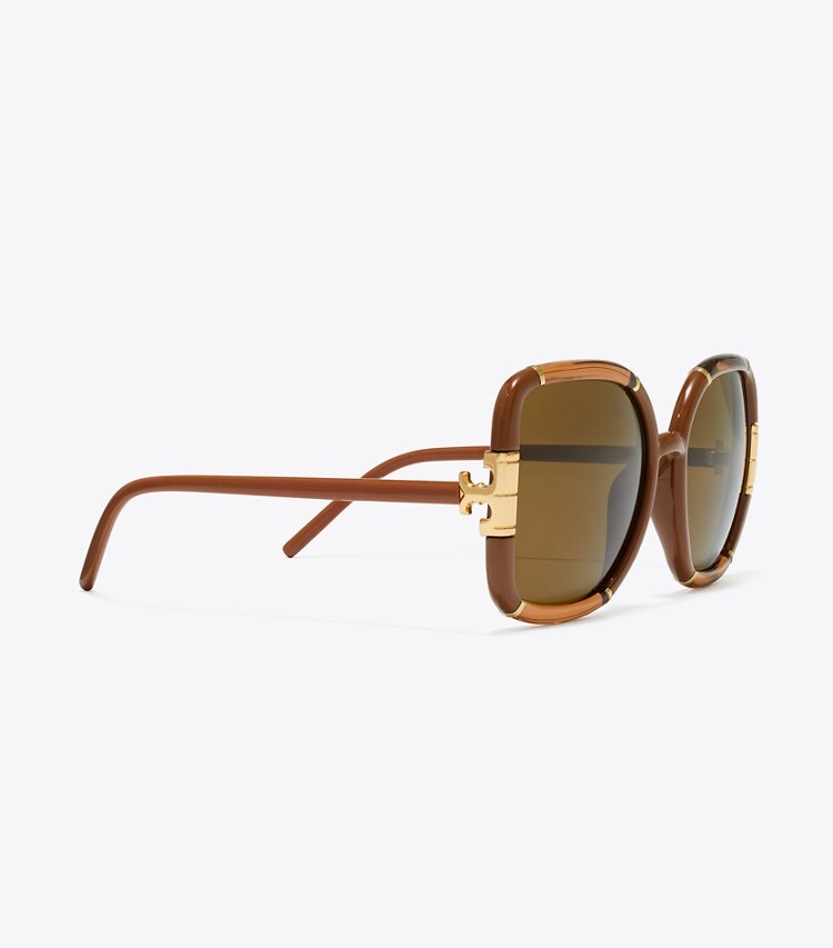 Tory Burch designer lunettes Lunettes de soleil carrées surdimensionnées Eleanor dans CAMEL détails