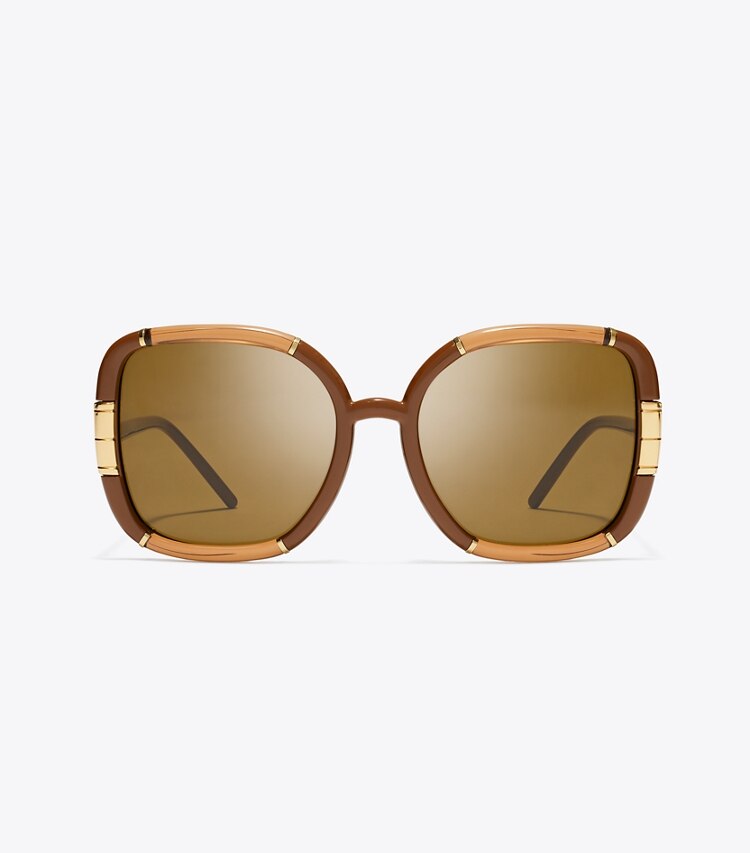 Tory Burch designer lunettes Lunettes de soleil carrées surdimensionnées Eleanor dans CAMEL de face