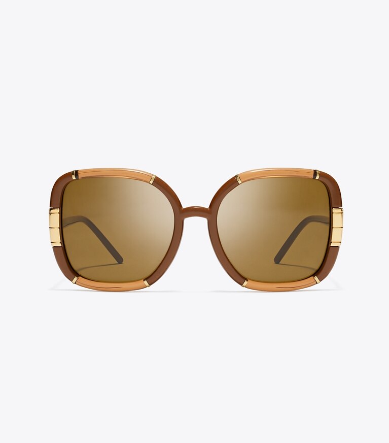 Tory Burch designer lunettes Lunettes de soleil carrées surdimensionnées Eleanor dans CAMEL de face