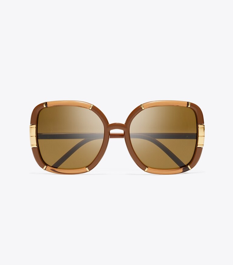 Tory Burch designer lunettes Lunettes de soleil carrées surdimensionnées Eleanor dans CAMEL vue du dessus
