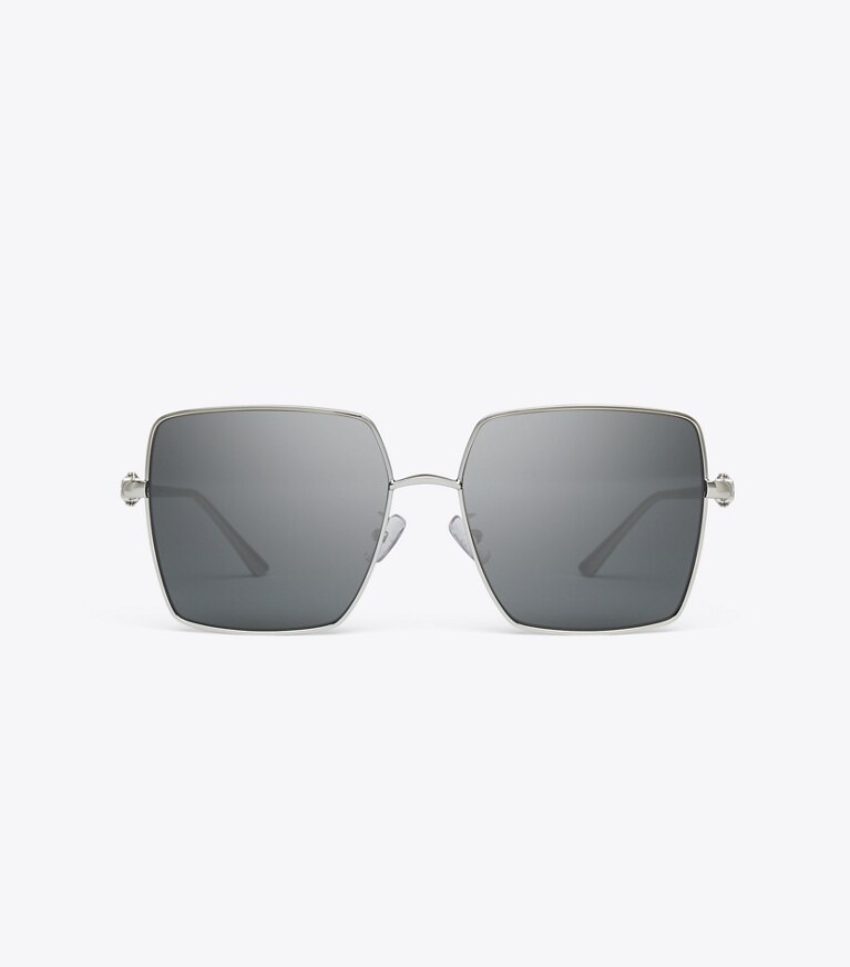 Tory Burch designer lunettes Lunettes de soleil carrées surdimensionnées en métal Kira dans SILVER/GREY GRADIENT de face