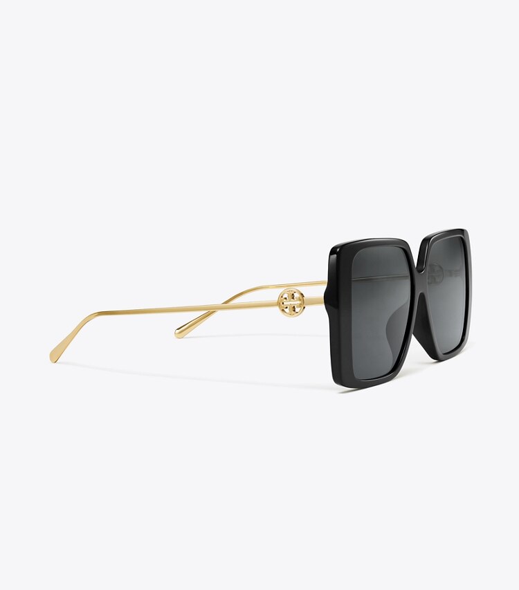 Tory Burch designer lunettes Lunettes de soleil carrées surdimensionnées Miller dans BLACK/DARK GREY détails