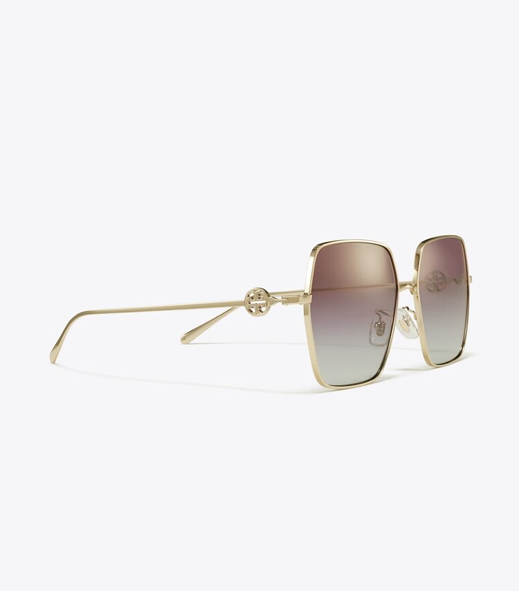 Tory Burch designer lunettes Lunettes de soleil carrées surdimensionnées Miller dans SHINY LIGHT GOLD/GREY GRADIENT VIOLET détails