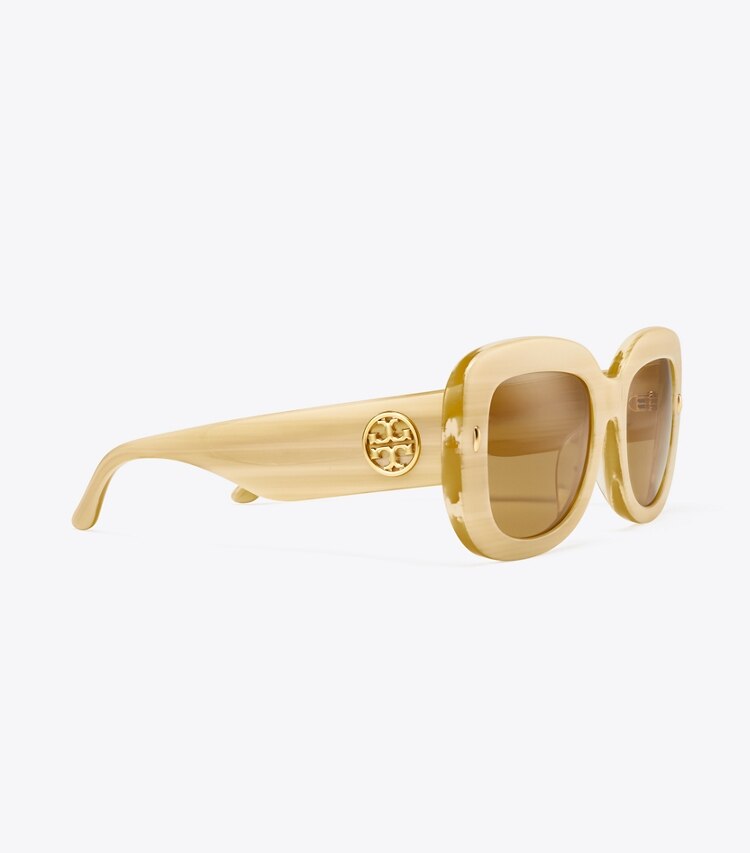 Tory Burch designer lunettes Lunettes de soleil carrées surdimensionnées Miller dans IVORY HORN détails