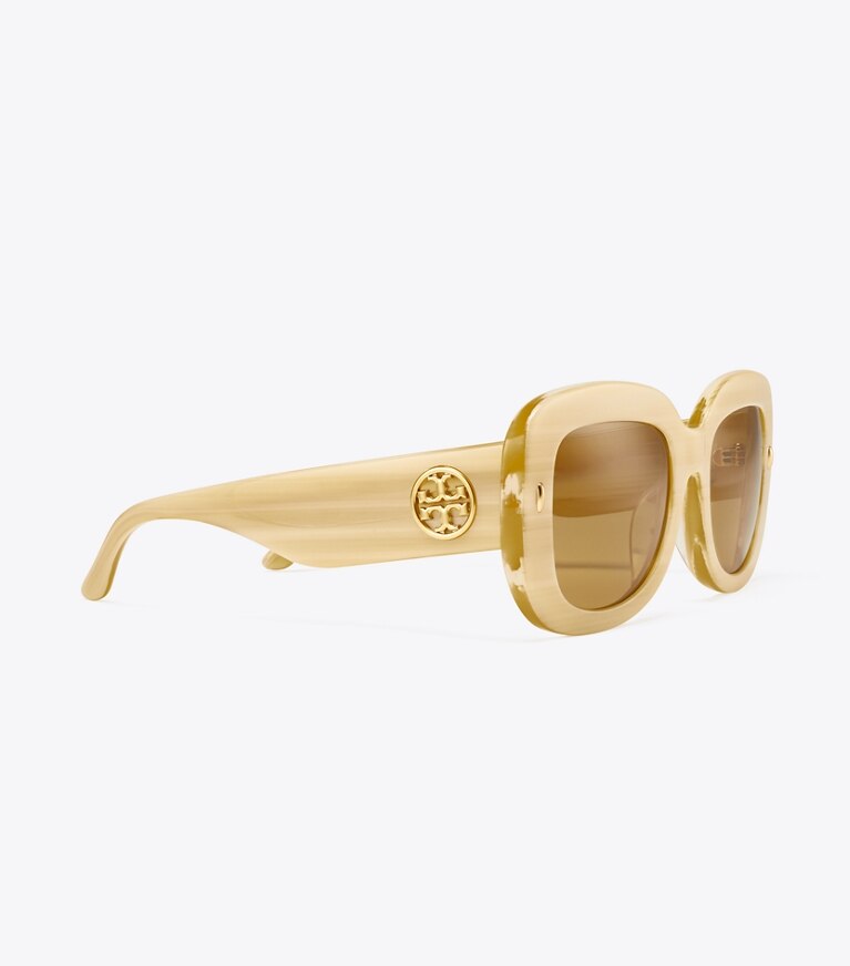 Tory Burch designer lunettes Lunettes de soleil carrées surdimensionnées Miller dans IVORY HORN détails