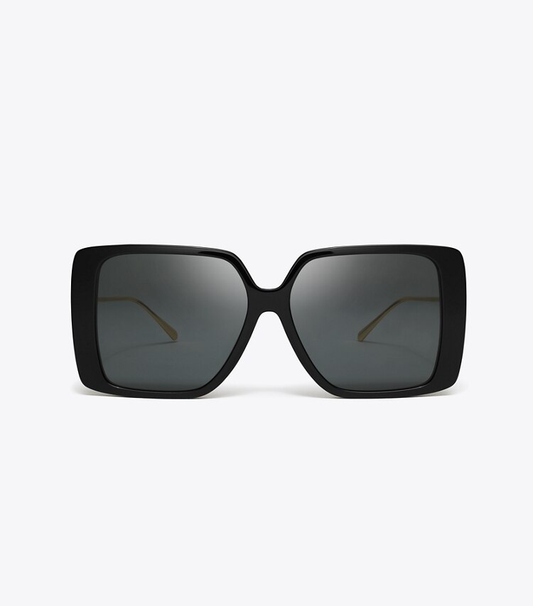 Tory Burch designer lunettes Lunettes de soleil carrées surdimensionnées Miller dans BLACK/DARK GREY de face