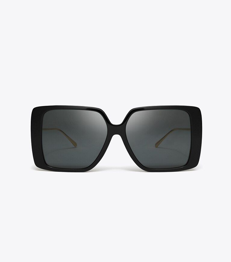 Tory Burch designer lunettes Lunettes de soleil carrées surdimensionnées Miller dans BLACK/DARK GREY de face
