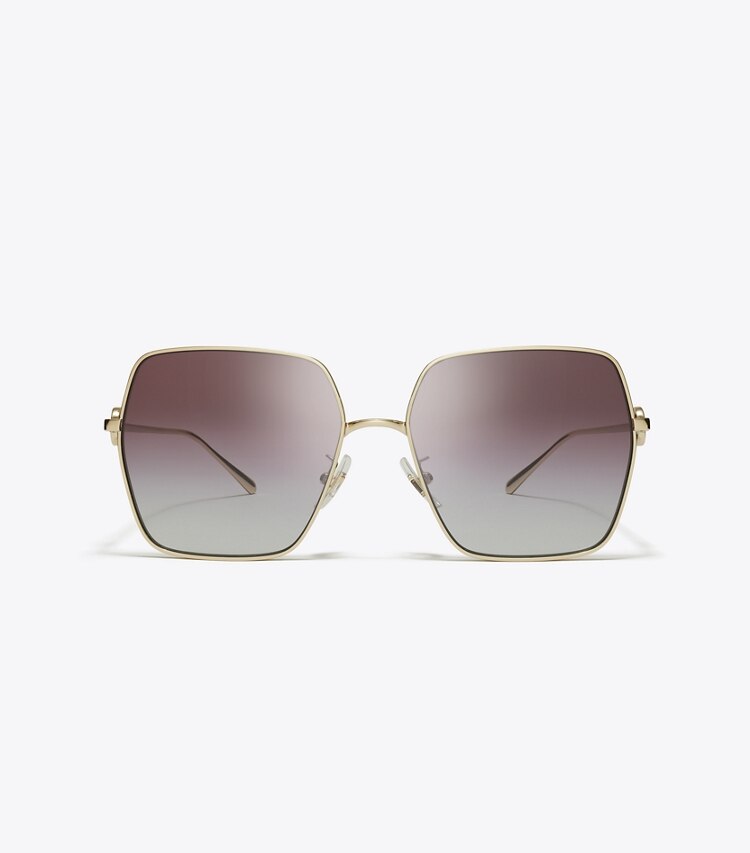 Tory Burch designer lunettes Lunettes de soleil carrées surdimensionnées Miller dans SHINY LIGHT GOLD/GREY GRADIENT VIOLET de face