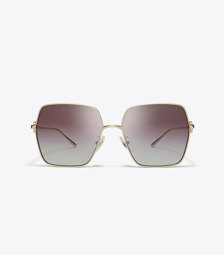 Tory Burch designer lunettes Lunettes de soleil carrées surdimensionnées Miller dans SHINY LIGHT GOLD/GREY GRADIENT VIOLET de face