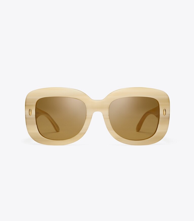 Tory Burch designer lunettes Lunettes de soleil carrées surdimensionnées Miller dans IVORY HORN de face