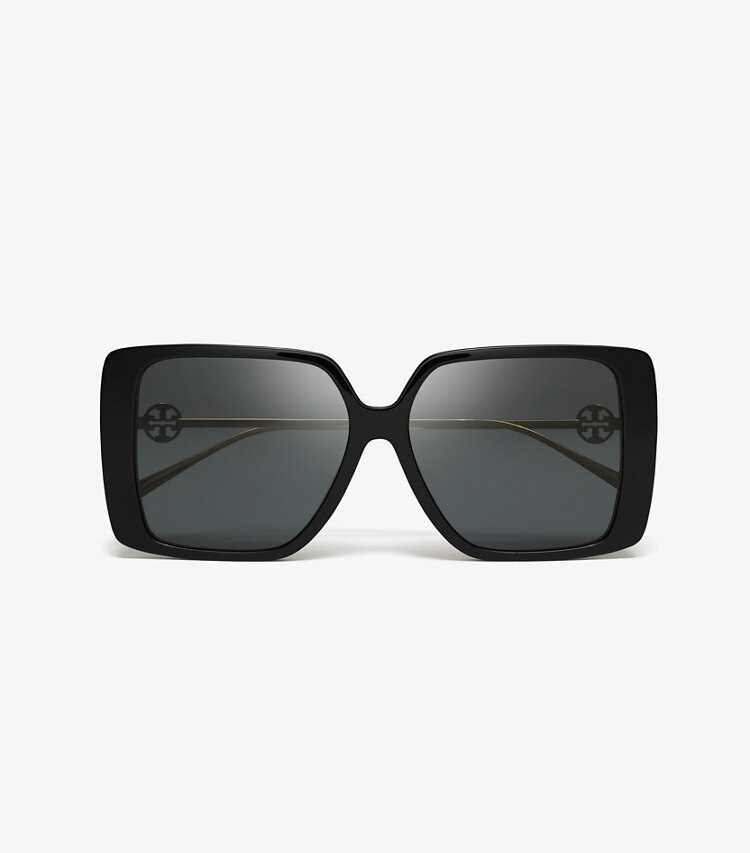 Tory Burch designer lunettes Lunettes de soleil carrées surdimensionnées Miller dans BLACK/DARK GREY vue du dessus