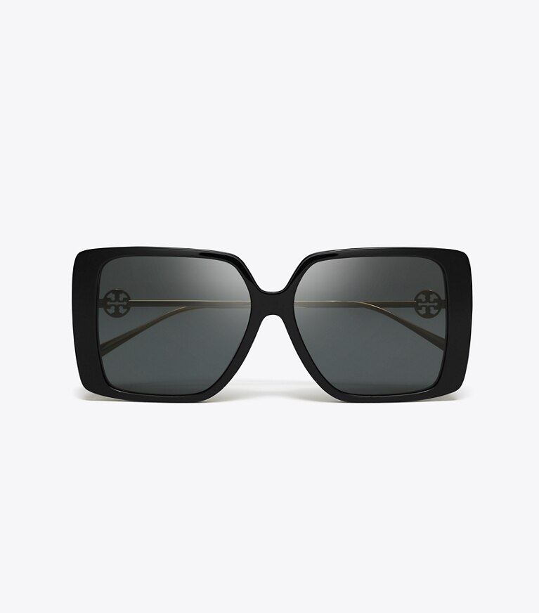 Tory Burch designer lunettes Lunettes de soleil carrées surdimensionnées Miller dans BLACK/DARK GREY vue du dessus
