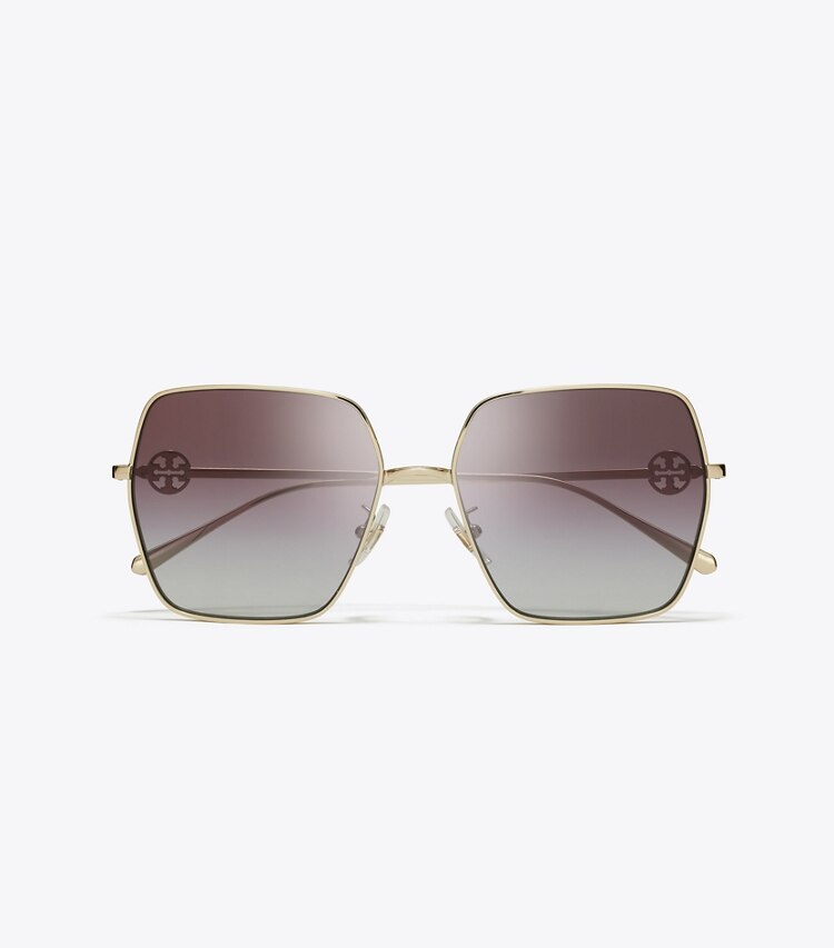Tory Burch designer lunettes Lunettes de soleil carrées surdimensionnées Miller dans SHINY LIGHT GOLD/GREY GRADIENT VIOLET vue du dessus