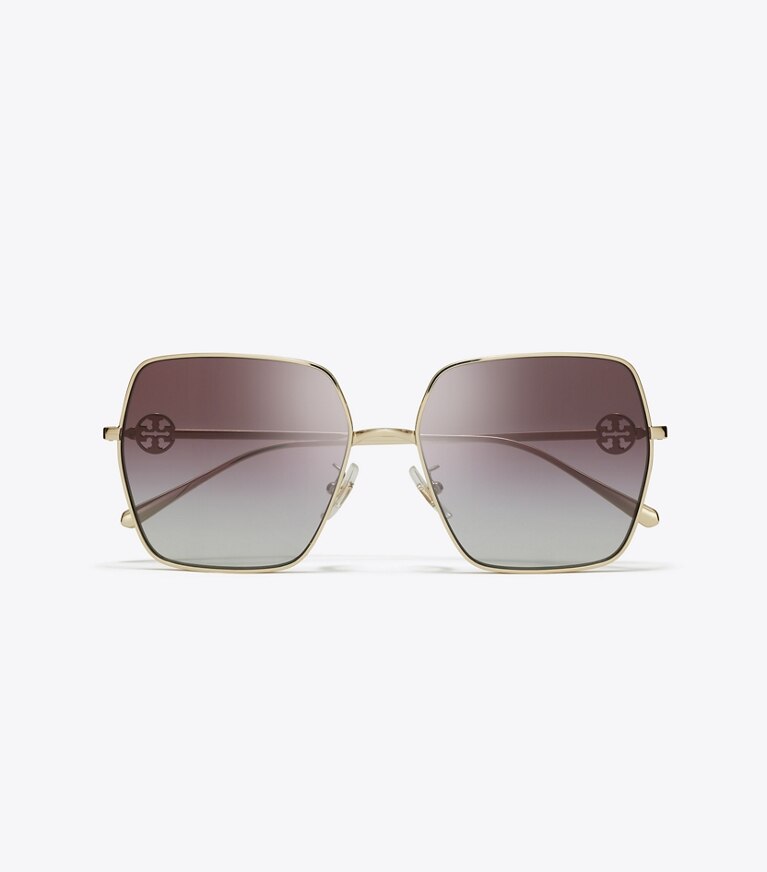 Tory Burch designer lunettes Lunettes de soleil carrées surdimensionnées Miller dans SHINY LIGHT GOLD/GREY GRADIENT VIOLET vue du dessus