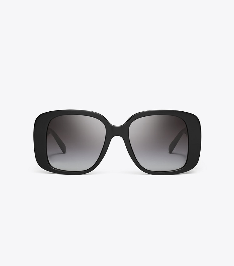 Tory Burch designer lunettes Lunettes de soleil carrées surdimensionnées percées dans BLACK/LIGHT GREY GRADIENT de face