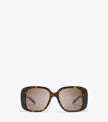 Tory Burch designer lunettes Lunettes de soleil carrées surdimensionnées percées dans DARK TORTOISE/SOLID BROWN de face