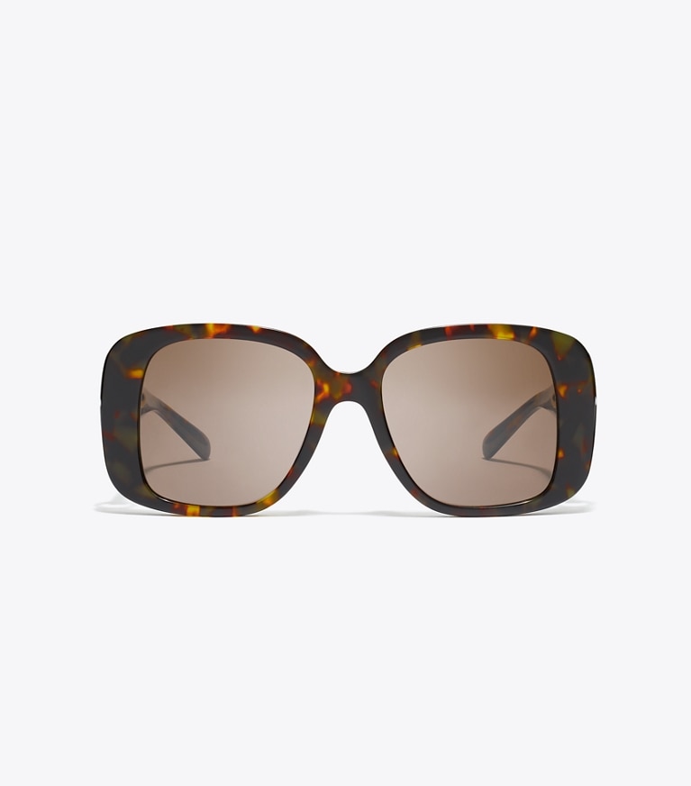 Tory Burch designer lunettes Lunettes de soleil carrées surdimensionnées percées dans DARK TORTOISE/SOLID BROWN de face