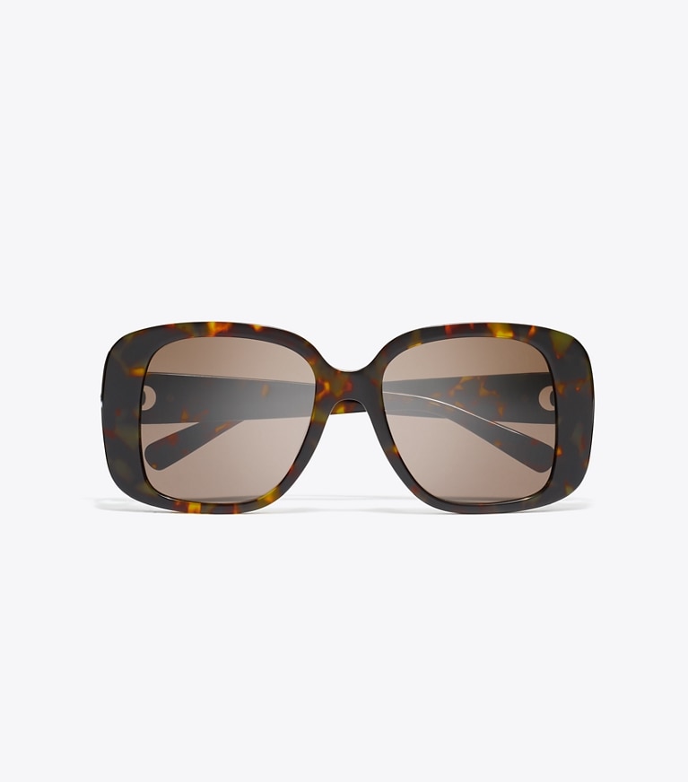 Tory Burch designer lunettes Lunettes de soleil carrées surdimensionnées percées dans DARK TORTOISE/SOLID BROWN vue du dessus