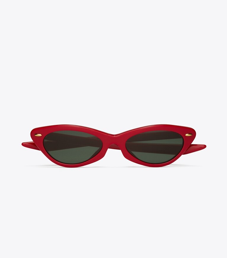 Tory Burch designer lunettes Lunettes de soleil cat eye Claire McCardell in TORY RED dessus